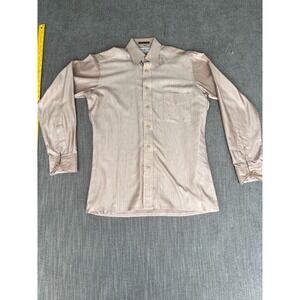 Vintage Academy Award Clothes Dress Shirt Mens 15.5 Tan Herringbone Button Up